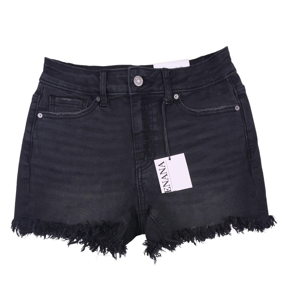 NWT Zenana Women's High Waisted Frayed Hem Denim Shorts Washed Black S Boho Edgy